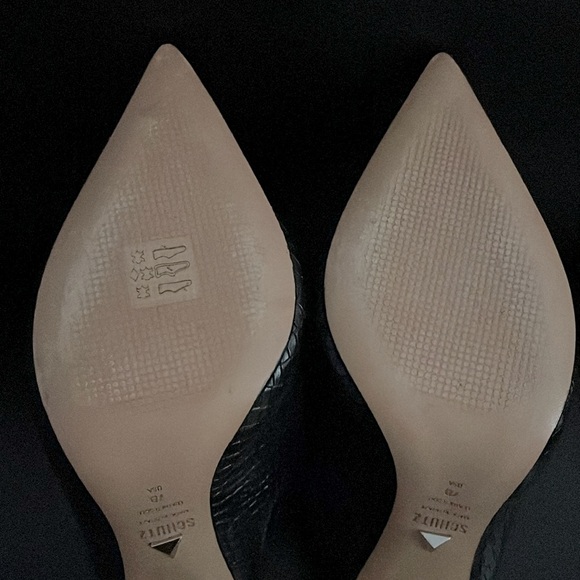 Schutz Bardot Croc Embossed Leather Stiletto Mules - Picture 10 of 11